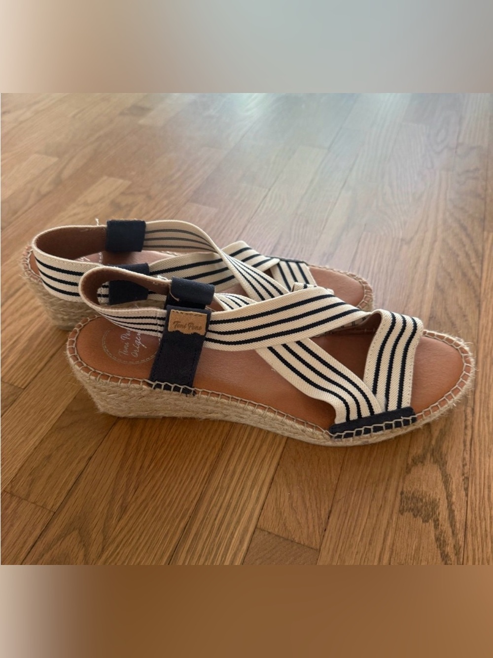 Toni Pons Navy and White Striped Espadrille Wedge Sandals size 41 / 10